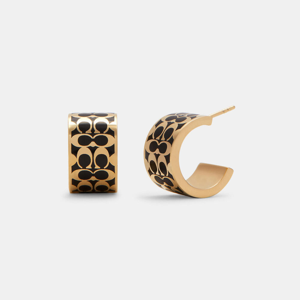 COACH SIGNATURE Enamel Huggie Earrings